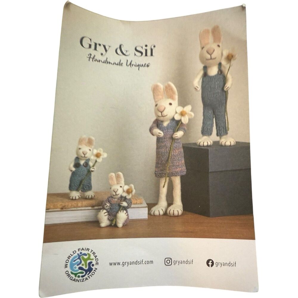 4 Gry & Sif Denmark Felted Wool White Bunny Rabbits Handmade Ornaments Rare HTF - Picture 13 of 16